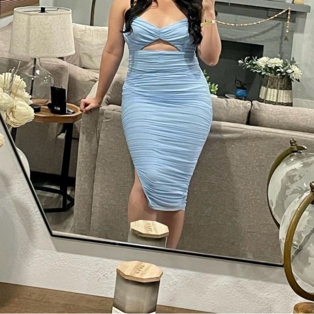 Blue Privy Ruched Midi Dress